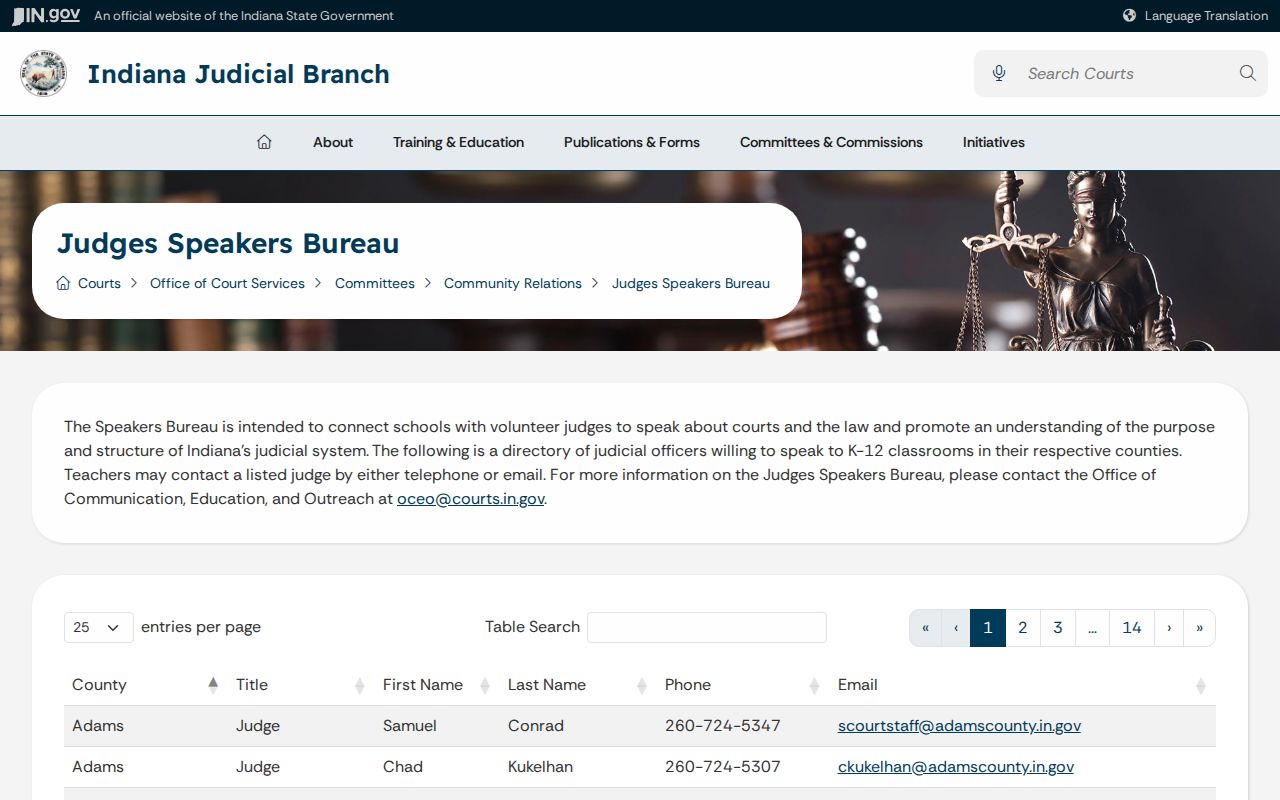 Orange County court calendar Indiana judicial information