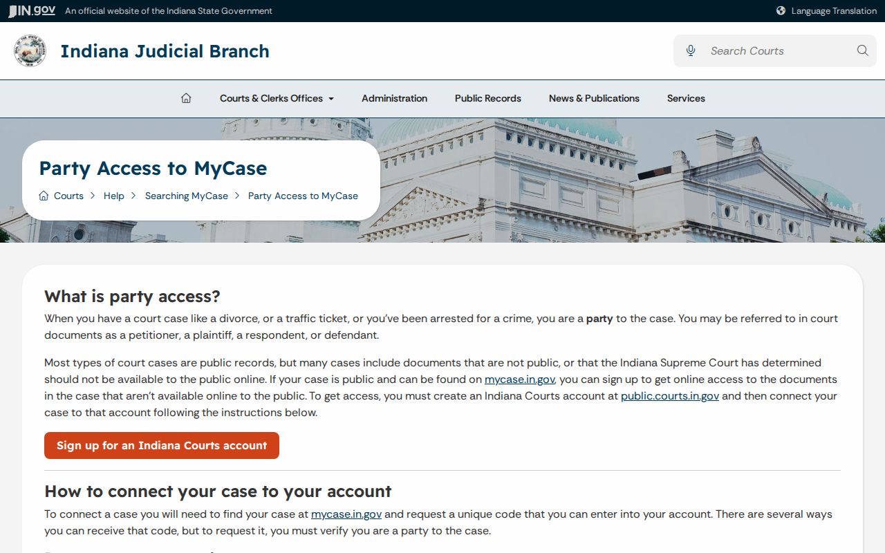 Orange County case search party access instructions