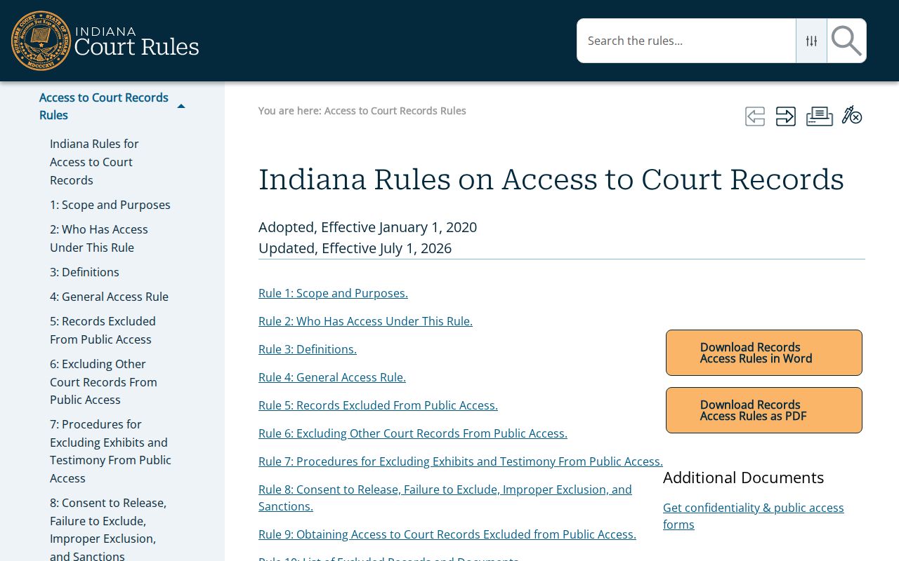 Orange County civil docket access rules index