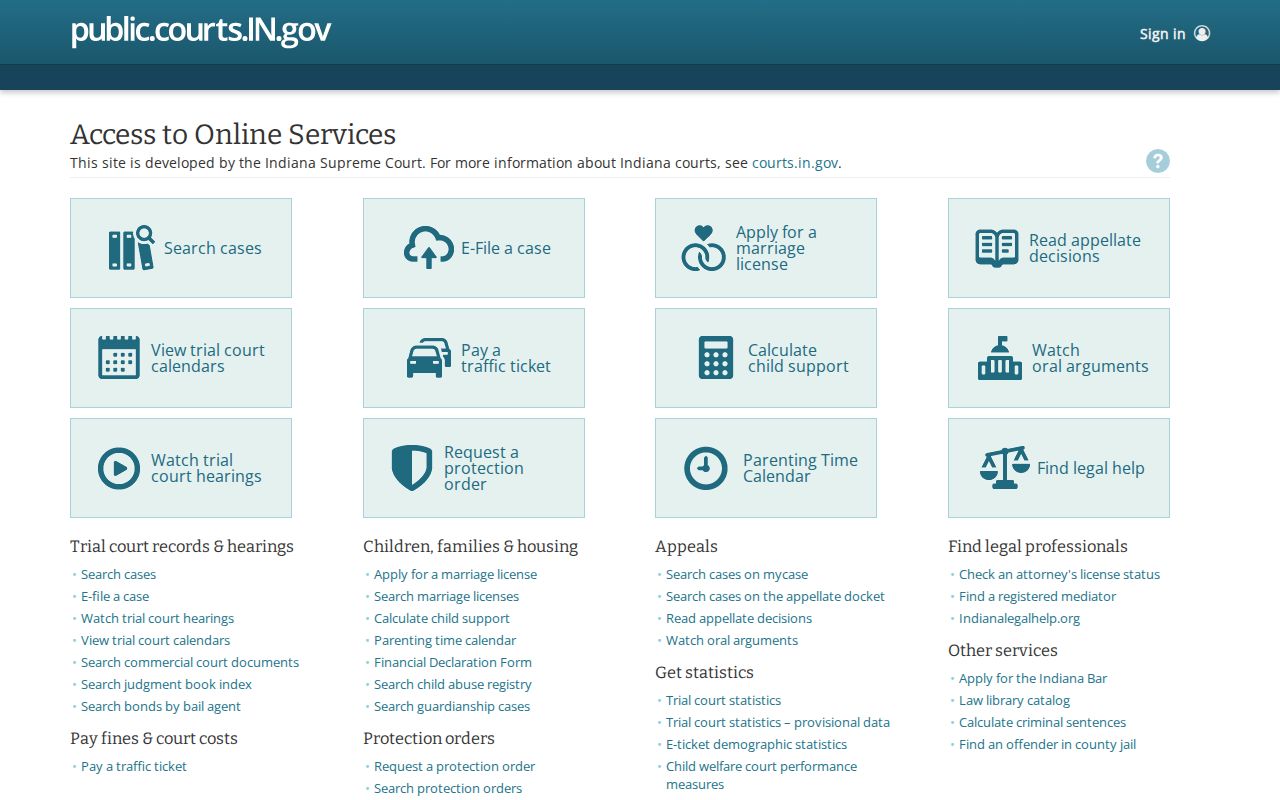 Indiana public court statistics portal