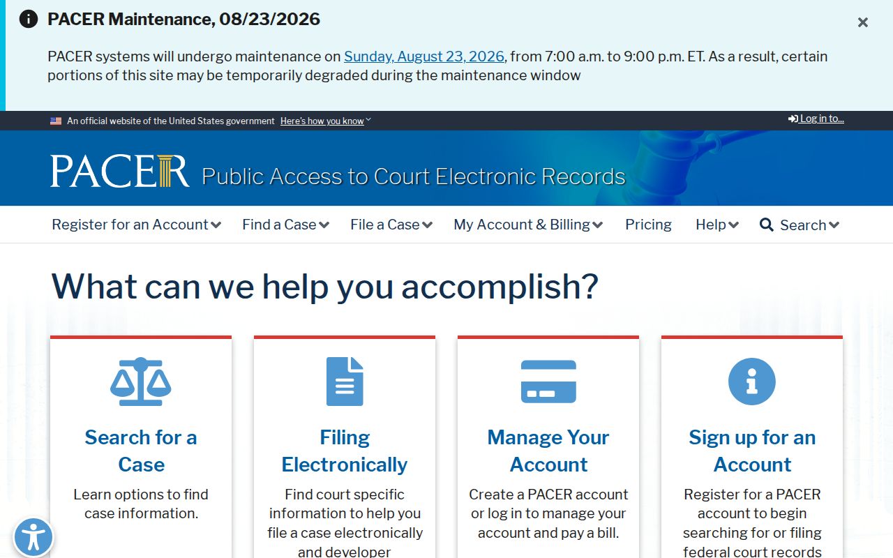 PACER source for West Baden Springs federal court docket searches
