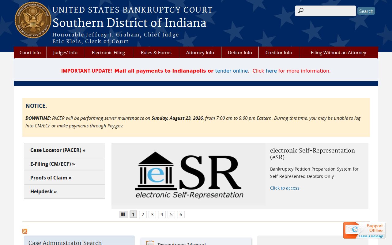 Southern District bankruptcy source for West Baden Springs federal court records